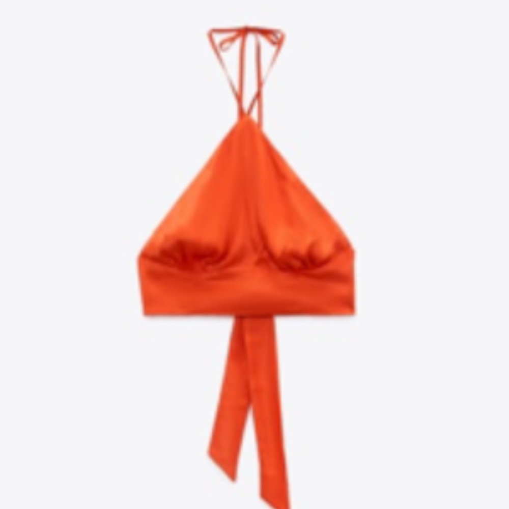 Satin Orange Halter top, size small